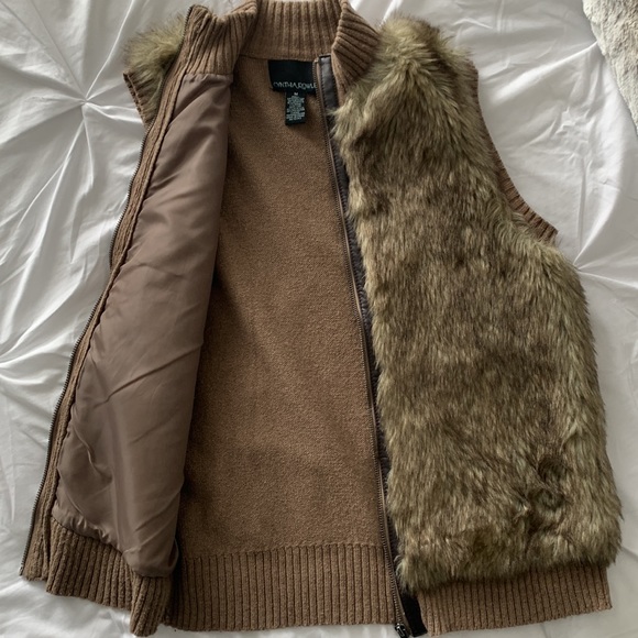 Cynthia Rowley Brown Faux Fur Zipper Vest Size M - Picture 2 of 3